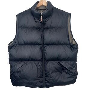 LL Bean Mens Reversible Puffer Vest Black‎ Olive Green Goose Down Size Large